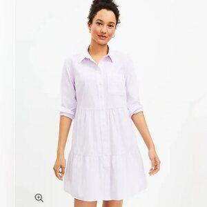Loft Lavender Striped Pocket Shirt Dress - XSP